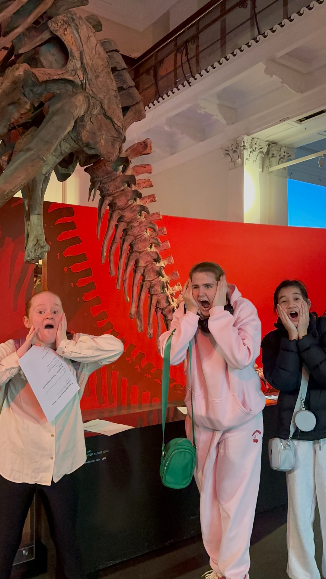 With George group reacting to a dinosaur skeleton at the Australian Museum